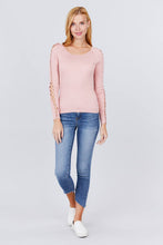 Load image into Gallery viewer, Long Sleeve W/strappy Detail Round Neck Rib Sweater Top
