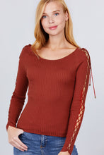 Load image into Gallery viewer, Long Sleeve W/strappy Detail Round Neck Rib Sweater Top