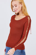 Load image into Gallery viewer, Long Sleeve W/strappy Detail Round Neck Rib Sweater Top