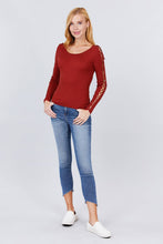 Load image into Gallery viewer, Long Sleeve W/strappy Detail Round Neck Rib Sweater Top
