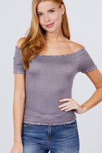 Load image into Gallery viewer, Short Sleeve Off The Shoulder Smocked Rayon Spandex Top