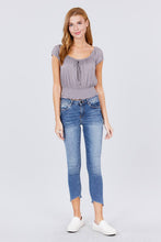 Load image into Gallery viewer, Short Puff Sleeve Front Tie Detail Smocked Waist Knit Gauze Top