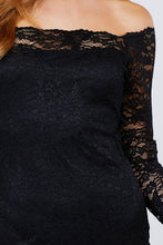 Load image into Gallery viewer, Long Sleeve Scallop Off Shoulder Lace Mini Dress