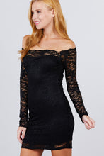 Load image into Gallery viewer, Long Sleeve Scallop Off Shoulder Lace Mini Dress
