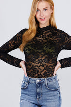 Load image into Gallery viewer, Long Sleeve Scallop Mock Neck Lace Bodysuit