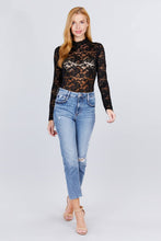 Load image into Gallery viewer, Long Sleeve Scallop Mock Neck Lace Bodysuit