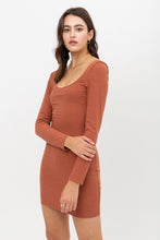 Load image into Gallery viewer, U Neck Of Front And Back Side, Basic Rib Dress With Long Sleeve