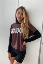 Load image into Gallery viewer, Burgundy And Black "jadore" Silver Graphic Hoodie Top