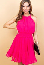 Load image into Gallery viewer, Round Neck Waist Smocking Back Button Pleats Bottom Skirt Solid Dress