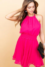 Load image into Gallery viewer, Round Neck Waist Smocking Back Button Pleats Bottom Skirt Solid Dress