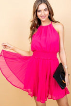 Load image into Gallery viewer, Round Neck Waist Smocking Back Button Pleats Bottom Skirt Solid Dress