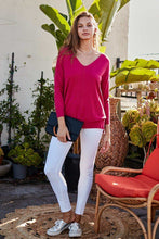 Load image into Gallery viewer, V Neck 3/4 Sleeve Side Slit Hi-lo Sweater