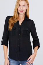Load image into Gallery viewer, 3/4 Roll Up Sleeve With Pocket Woven Shirts