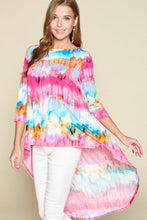 Load image into Gallery viewer, Tie-dye Venechia High Low Fashion Top With 3/4 Sleeves
