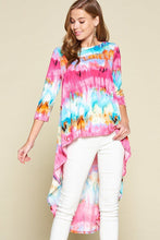 Load image into Gallery viewer, Tie-dye Venechia High Low Fashion Top With 3/4 Sleeves