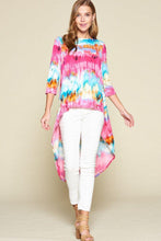 Load image into Gallery viewer, Tie-dye Venechia High Low Fashion Top With 3/4 Sleeves
