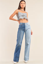 Load image into Gallery viewer, White And Navy Sleeveless Polka Square Layered Smock Back Cropped Top
