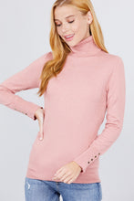 Load image into Gallery viewer, Long Sleeve With Metal Button Detail Turtle Neck Viscose Sweater