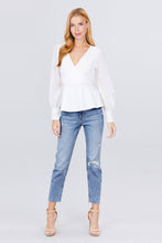 Load image into Gallery viewer, Puff Sleeve V-neck Peplum Top