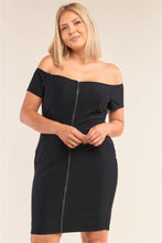 Load image into Gallery viewer, Plus Size Fitted Off-the-shoulder Front Zipper Bodycon Mini Dress