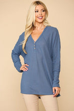 Load image into Gallery viewer, Waffle Knit And Woven Print Mixed Hi Low Flowy Tunic Top