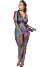 Load image into Gallery viewer, Plus Sequin Striped Surplice Jumpsuit