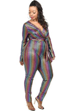 Load image into Gallery viewer, Plus Sequin Striped Surplice Jumpsuit