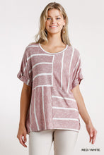 Load image into Gallery viewer, Horizontal And Vertical Striped Short Folded Sleeve Top With High Low Hem