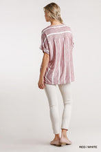 Load image into Gallery viewer, Horizontal And Vertical Striped Short Folded Sleeve Top With High Low Hem