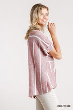 Load image into Gallery viewer, Horizontal And Vertical Striped Short Folded Sleeve Top With High Low Hem