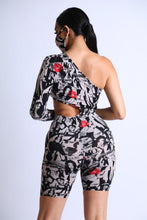 Load image into Gallery viewer, One Shoulder Bodysuit With Biker Short Set