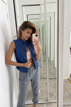 Load image into Gallery viewer, Blue Vegan Leather Faux Fur Lining Triple Zip-up Detail Moto Vest