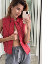 Load image into Gallery viewer, Red Vegan Leather Faux Fur Lining Triple Zip-up Detail Moto Vest