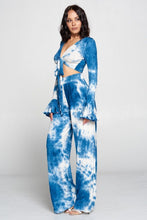 Load image into Gallery viewer, Tie Dye Fronttie Top And Wide Leg Pants Set