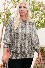 Load image into Gallery viewer, Boat Neck Long Bubble Sleeve Snake Print Knit Top