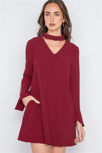 Load image into Gallery viewer, Long Sleeve V-cut Out Solid Mini Dress