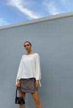 Load image into Gallery viewer, White Bateau Neck Relaxed Fit Tassel Tie Detail Long Sleeve Blouse