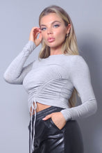 Load image into Gallery viewer, Long Sleeve Round Neck Side Ruched Top