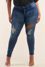Load image into Gallery viewer, Plus Size Dark Blue Low-rise Ripped Denim Pants