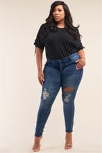 Load image into Gallery viewer, Plus Size Dark Blue Low-rise Ripped Denim Pants