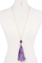 Load image into Gallery viewer, Checkered Pattern Fabric Tassel Necklace