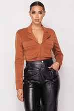 Load image into Gallery viewer, Deep-v Cropped Power Shoulder Blazer Bodysuit