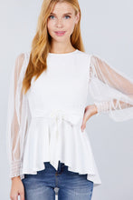 Load image into Gallery viewer, Mesh Puff Sleeve Peplum Top