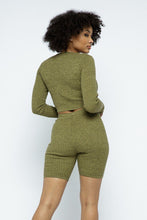 Load image into Gallery viewer, Knit Long Sleeve Cropped Top Knit High-waist Biker Shorts Set