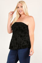 Load image into Gallery viewer, Plus Size Floral Mesh Flocking Tube Top With Flare Bodice