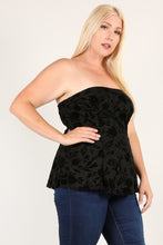 Load image into Gallery viewer, Plus Size Floral Mesh Flocking Tube Top With Flare Bodice