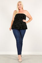 Load image into Gallery viewer, Plus Size Floral Mesh Flocking Tube Top With Flare Bodice