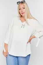 Load image into Gallery viewer, Solid V-neck 3/4 Sleeve Tie Accent Blouse Top