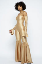 Load image into Gallery viewer, Yoga Off The Shoulder Slit Bell Wide Leg Flare Jumpsuit