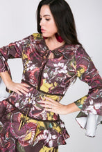 Load image into Gallery viewer, Cascade Ruffle Sleeve Frill Tiered Bottom Print Midi Dress